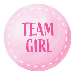 Team girl pink sticker for gender reveal party, watercolor effect