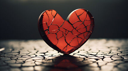 Shattered Glass Heart on Cracked Surface Symbolizing Heartbreak and Loss