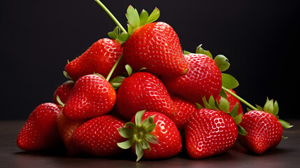 "Pile of Juicy Red Strawberries on Dark Background