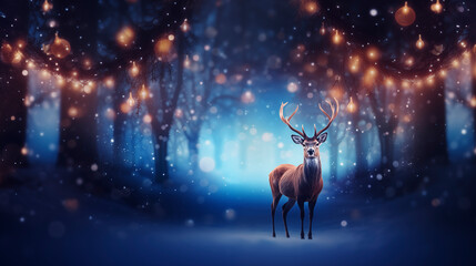 Christmas deer in a fairy forest.