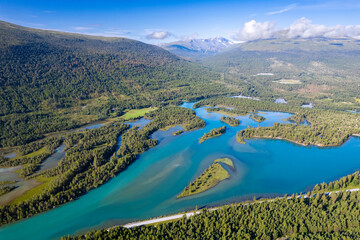 Naklejka na ściany i meble Glacier fed crystal clear lakes of Norway as seen from above 