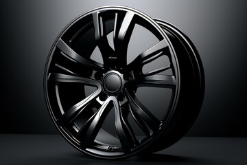 Clean, sleek wheels with a glossy black finish on a dark background. Generative AI