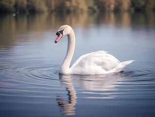 Graceful Swan Gliding on Calm Lake, wildlife, Generative AI