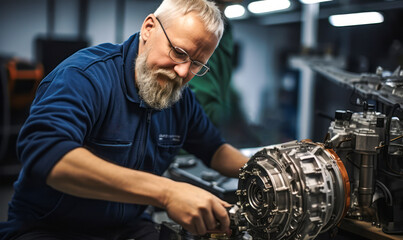 Electric Generator Technician in Action: Assembly and Repair Expertise