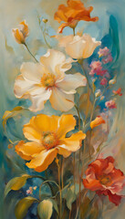 Fototapeta na wymiar Oil painting of a flower bouquet arrangement