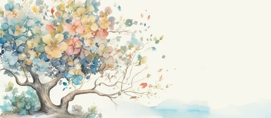 Obraz na płótnie Canvas The watercolor flower design with a beach summer travel background creates a stunning banner for a vintage wedding isolated in nature s artful frame of a beautiful tree
