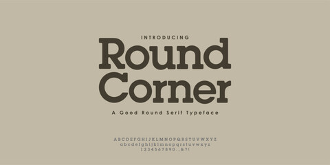 Simple bold round corner serif alphabet typography font vector for logo and branding	
