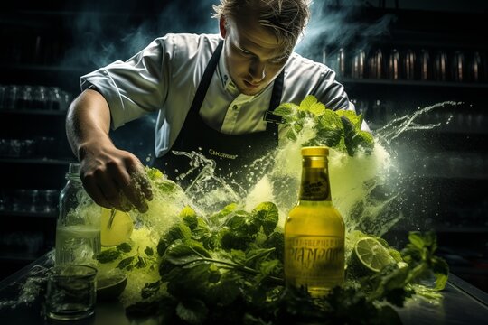 Molecular mixology. Expert bartender creates innovative cocktails with precision techniques