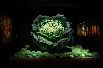 display of cabbage heart at midnight. Generative AI
