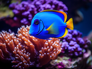 Fototapeta na wymiar Vibrant Blue Tang Fish in Coral Reef, wildlife, Generative AI