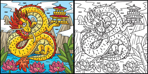Year of the Dragon with Small Pagoda Illustration