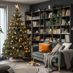 living room with Christmas tree