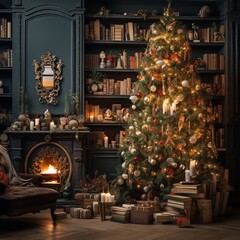 Christmas tree with gifts and decorations