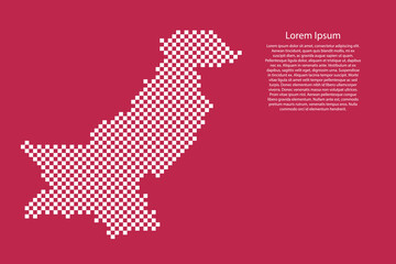 Pakistan map country from checkered white square grid pattern on red viva magenta background