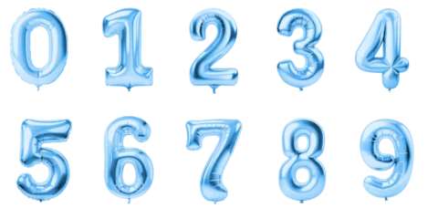 Fotobehang Numbers from 0 to 9 made with foil blue metalic birthday balloons © Agnieszka