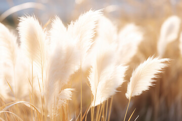 sunlight breaks through the fluffy branches of pampas grass