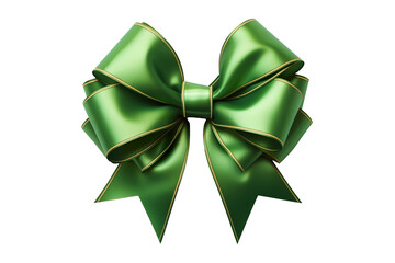 Green ribbon and bow with christmas theme isolated against transparent white background PNG