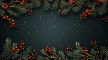 Obraz na płótnie Canvas Christmas dark background with mistletoe and Christmas tree branches