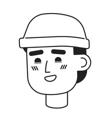 Wearing brimless hat man european black and white black and white 2D vector avatar illustration. Caucasian guy fashionable outline cartoon character face isolated. Flat user profile image, portrait
