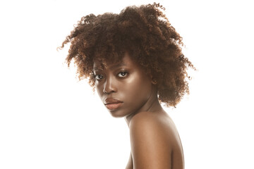 Attractive Afro-american nude girl headshot portrait.