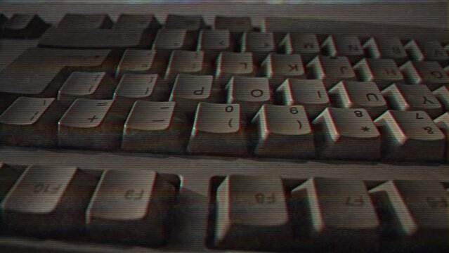 Old vintage computer 1990s. Antique classic pc keyboard. Internet web digital startup history. Outdated retro technology concept. Computer engineer developer