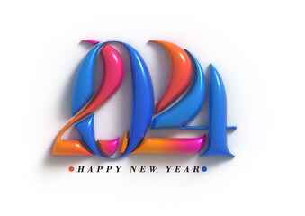 2024 Happy New Year 3d Lettering Illustration.