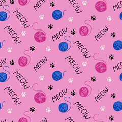 Modern bold childish kitten seamless pattern. Vector hand drawn elements related to cats. Modern bold pattern design for textile, wrapping, decoration