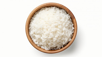 Fototapeta na wymiar White rice in a wooden bowl