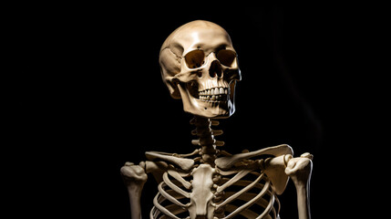 Human skeleton isolated on black background. Skeleton