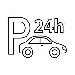 car parking  icon. Icon 24 Hour black vector parking  sign 