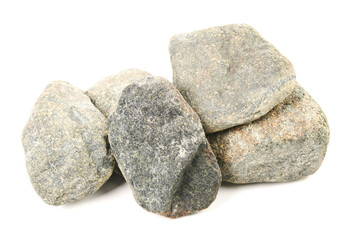 Set of sauna stones isolated on white background. Natural mineral rock talcum-chlorite.