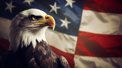 Iconic American Bald Eagle with Flag Symbolizing Amen