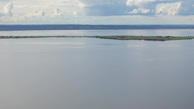Overlooking Visingso Island And Lake V&auml;ttern In Sweden. Aerial Panning Shot