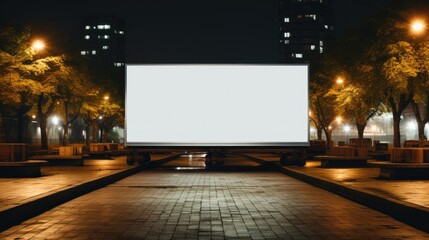 Digital white blank billboard mockup in night in city, white blank billboard.