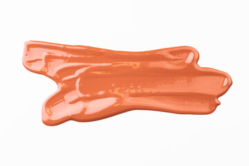 Acrylic paint blot, chaotic brushstroke, spot flowing on white paper background. Creative brown color backdrop, fluid art.