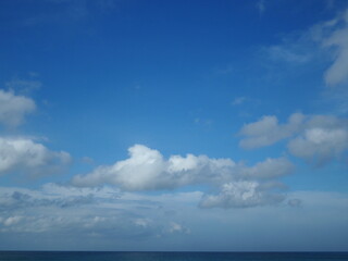 The blue sky and white clouds are natural beauty. The sky with white clouds scattered during the summer day.
