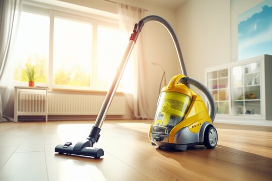 Yellow vacuum cleaner concept for house and room cleaning