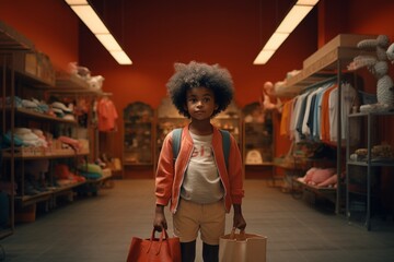 Fototapeta premium a african american girl with a bag in her hands returns home with shopping