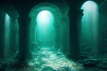 Submerged echoes. Lost city's secrets in the deep blue abyss - 675291818