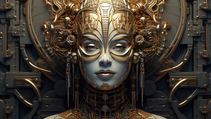 Antyczna bogini w złotym ozdobnym nakryciu głowy - obrazy, fototapety, plakaty