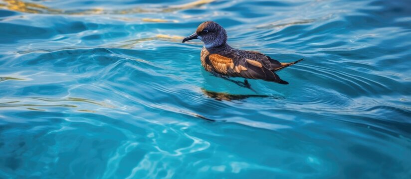 The colorful Petrel bird found in Australia gracefully glides above the crystal clear waters of the ocean showcasing its vibrant feathers and adding a splash of vivid color to the natural be