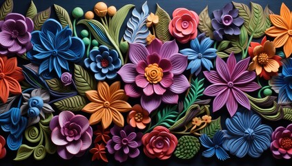 Ornamenty florystyczne w kształcie kolorowych kwiatów. - obrazy, fototapety, plakaty