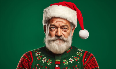 Naklejka premium Studio portrait of a trendy Father Christmas character wearing a festive christmas ugly jumper