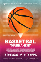Basketball tournament poster template with ball and grungy texture background - obrazy, fototapety, plakaty