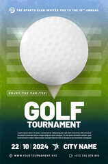 Golf tournament poster template with ball and grungy texture background