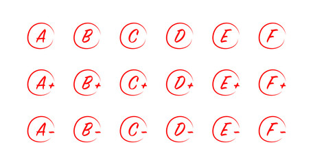 Grade mark hand drawn set school icon. Isolated vector