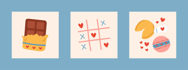 Valentines Day card set. For website banner, Sale, Valentine card, cover, flyer or poster trendy vector illustration