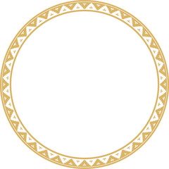 Vector gold round Byzantine border, frame. Circle Greek pattern, Drawing of the Eastern Roman Empire. Decoration of the Russian Orthodox Church..