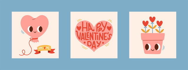 Fototapeta na wymiar Valentines Day card set. For website banner, Sale, Valentine card, cover, flyer or poster trendy vector illustration