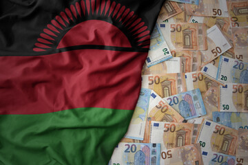 colorful waving national flag of malawi on a euro money background. finance concept